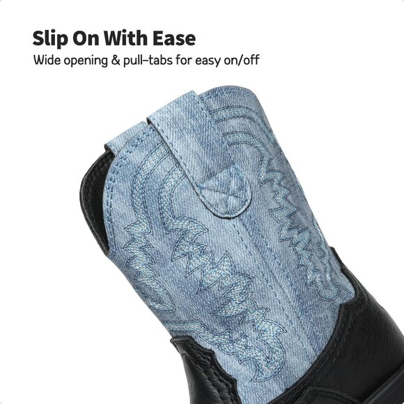 Toddler Kids Cowboy Boots Western Mid Calf Square Toe Black Boots for Boys Girl - Picture 3 of 6